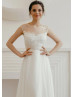 Ivory Lace Chiffon Sheer Back Airy Wedding Dress Ivory Lace Chiffon Sheer Back Airy Wedding Dress